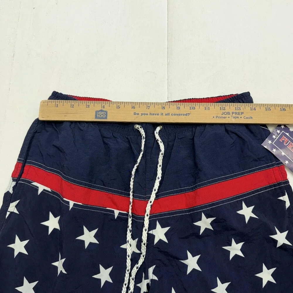 Vintage Pure Water USA Swim Shorts Mens M Blue Stars Flag Lined Trunks Patriotic